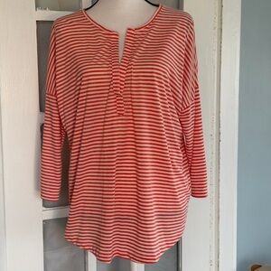 Lucky Brand Orange Striped Short Sleeve Top